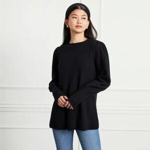 Hill House Sylvie Sweater NWT Black Merino Wool Sz L Puff Long Sleeve Crewneck